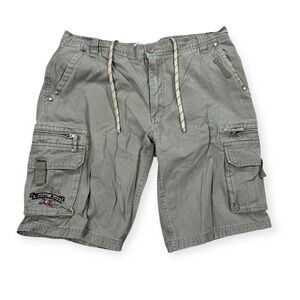 Point Zero Cargo Shorts Men's 36 Army Green Baggy Relaxed Fit Cotton Y2K